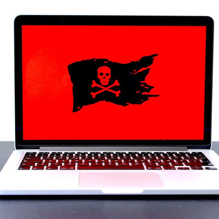 Pirate flag on laptop  screen by Michael Geiger on Unsplash